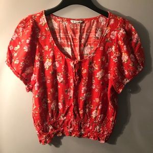 Red Floral Keyhole Top
